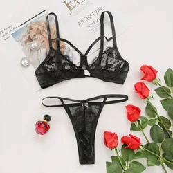 New Fashion Erotic Halter Neck Mesh Transparent Underwear Ladies Sexy Lingerie Two Piece Set