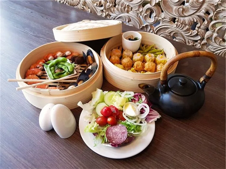 Vassoio Per La Cottura A Vapore Di Spaghetti  Vaporizzatore Dim Sum Bao Buns Piroscafi In Bambu Da 4,5 Pollici