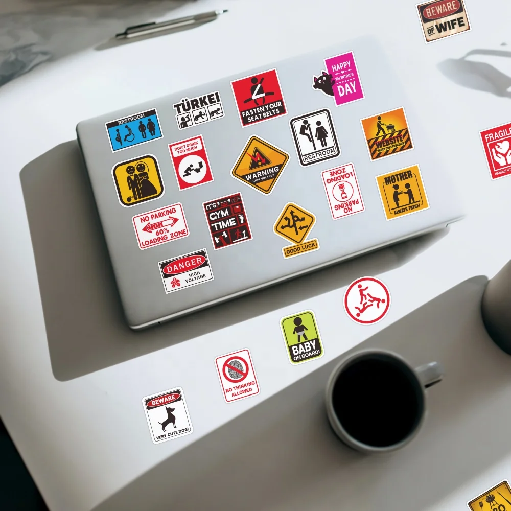 50pcs warning sign sticker high quality waterproof vinyl PVC hentai stickers Die Cut Label Logo Adhesive laptop car sticker