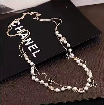 European and American fashion chain long paragraph autumn and winter multilayer bow  pearl necklace