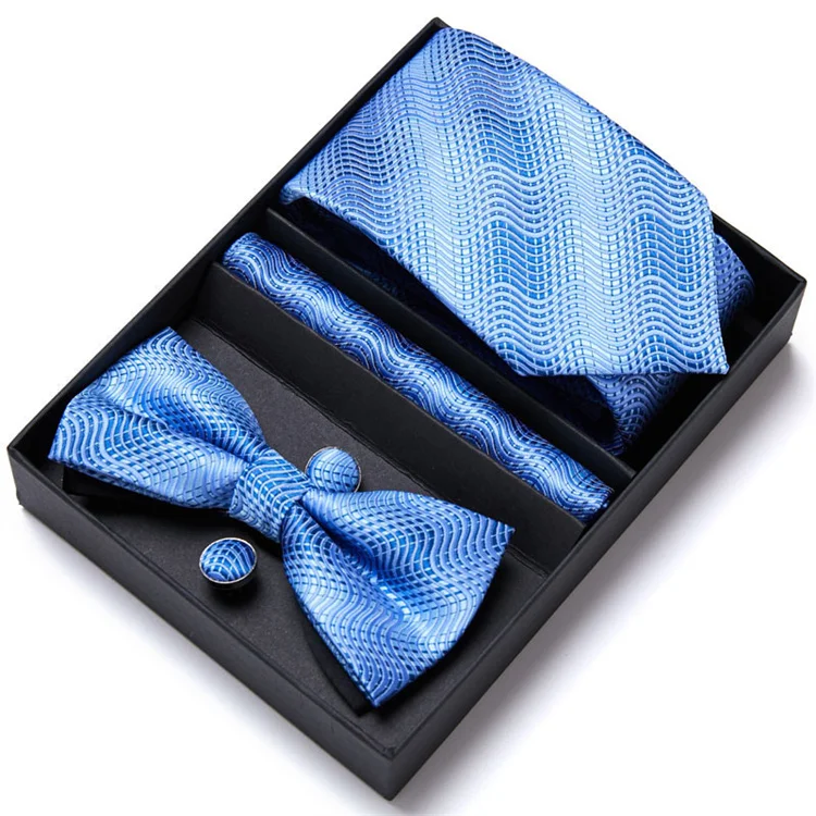TAPA-8E118   Custom Classical Formal Polyester Cufflink Tie And Handkerchief Gift Box Sets For Men