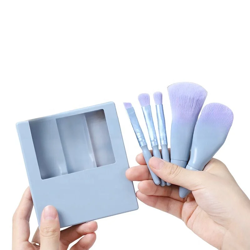 Hot Selling Small Cosmetic Brushes Portable Travel Size Makeup Brushes Mini Set with Case 5PCS Built-in Mirror