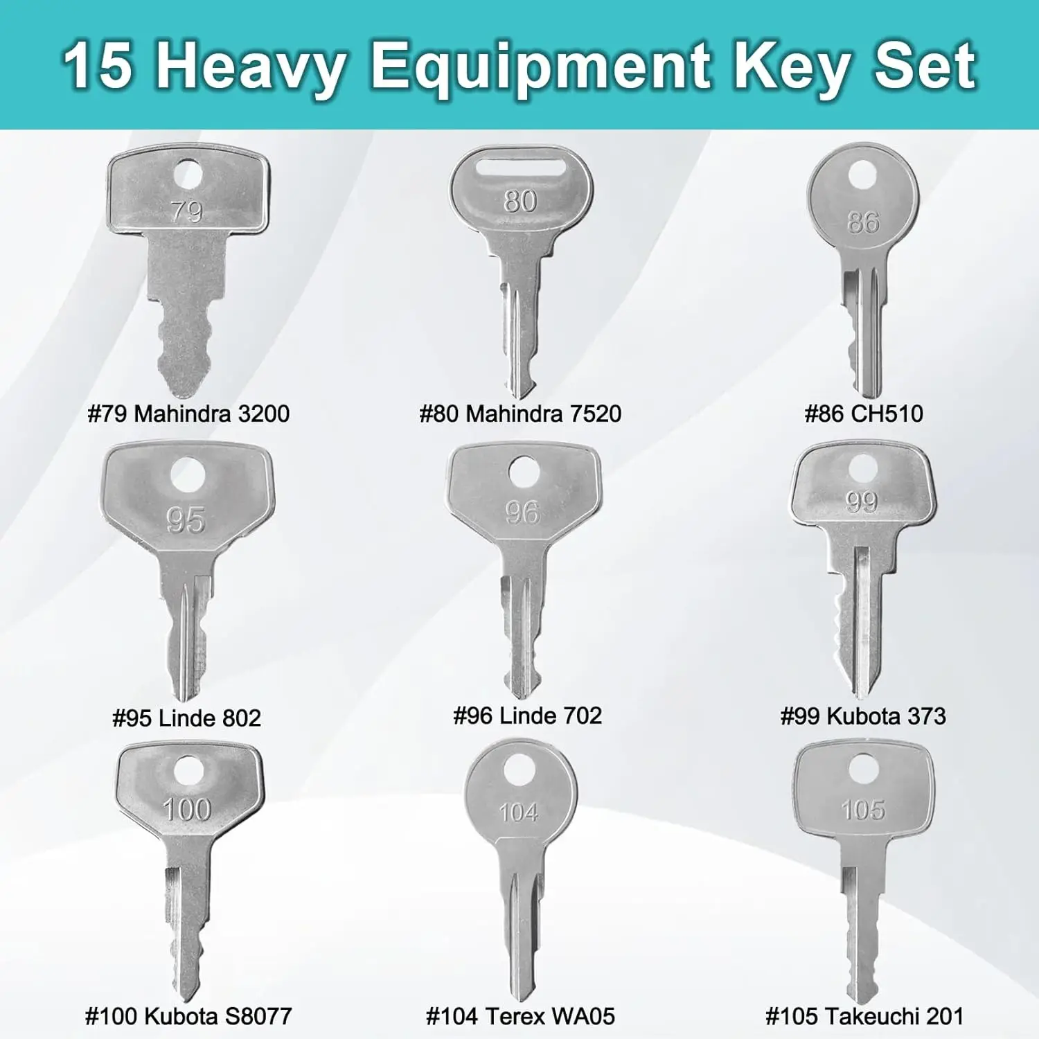 Heavy Equipment Universal Ignition Key Set - 15 Keys, Fits Excavators, Loaders & More