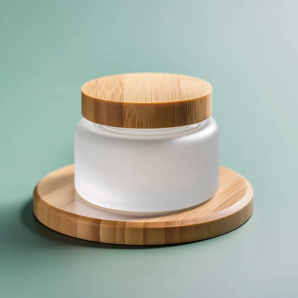 Eco friendly cosmetic packaging cosmetic glass jar with bamboo lid 100g glass cosmetic jar real bamboo