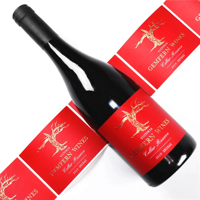 Custom Printing Embossed Brand Logo Gold Foil Private Sweet Red Wine Bottle Label Sticker