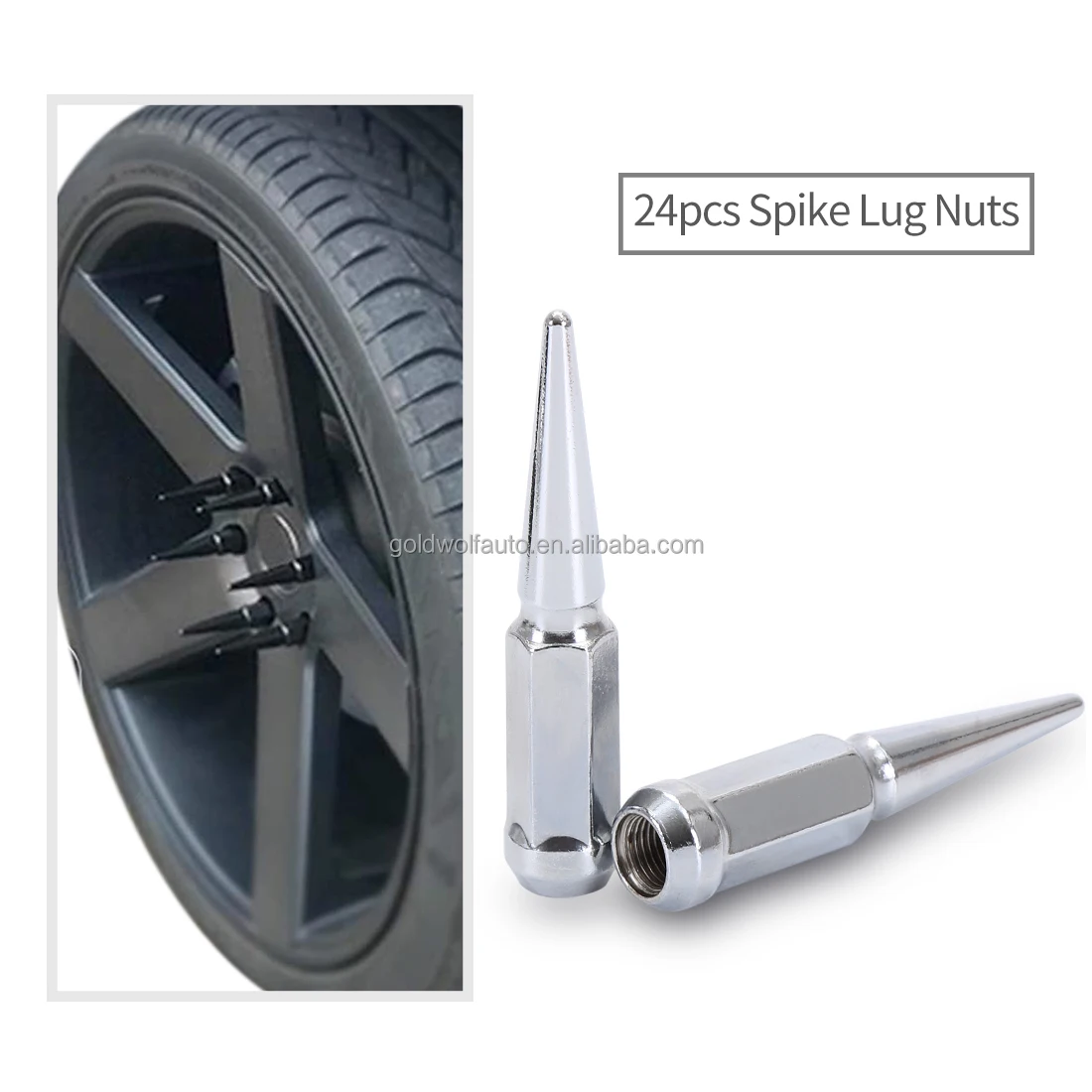 24PCS steel wheel nut 14*1.5 silver spike lug nut