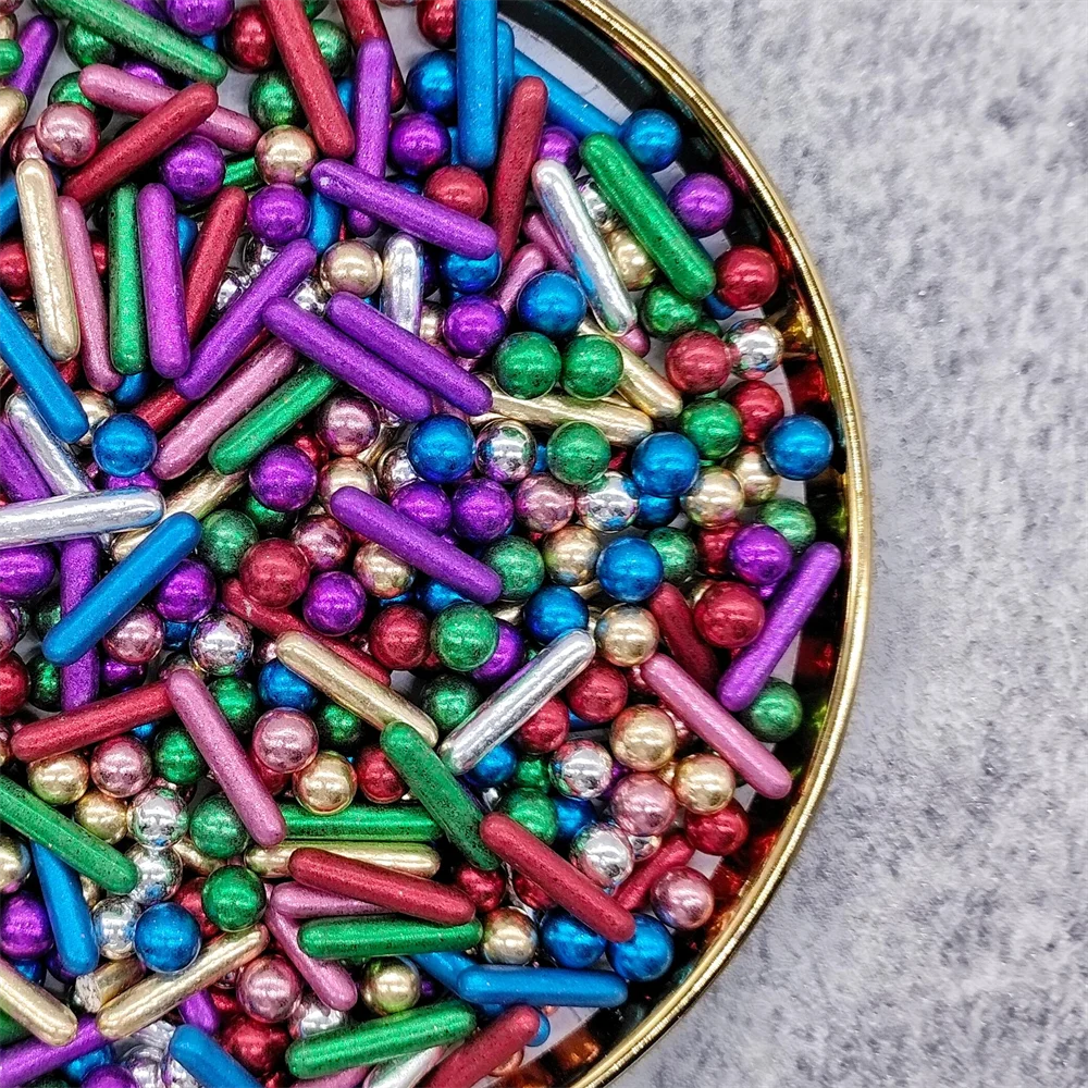metallic gold silver color beads rods mixed sprinkles wholesale candy supplies