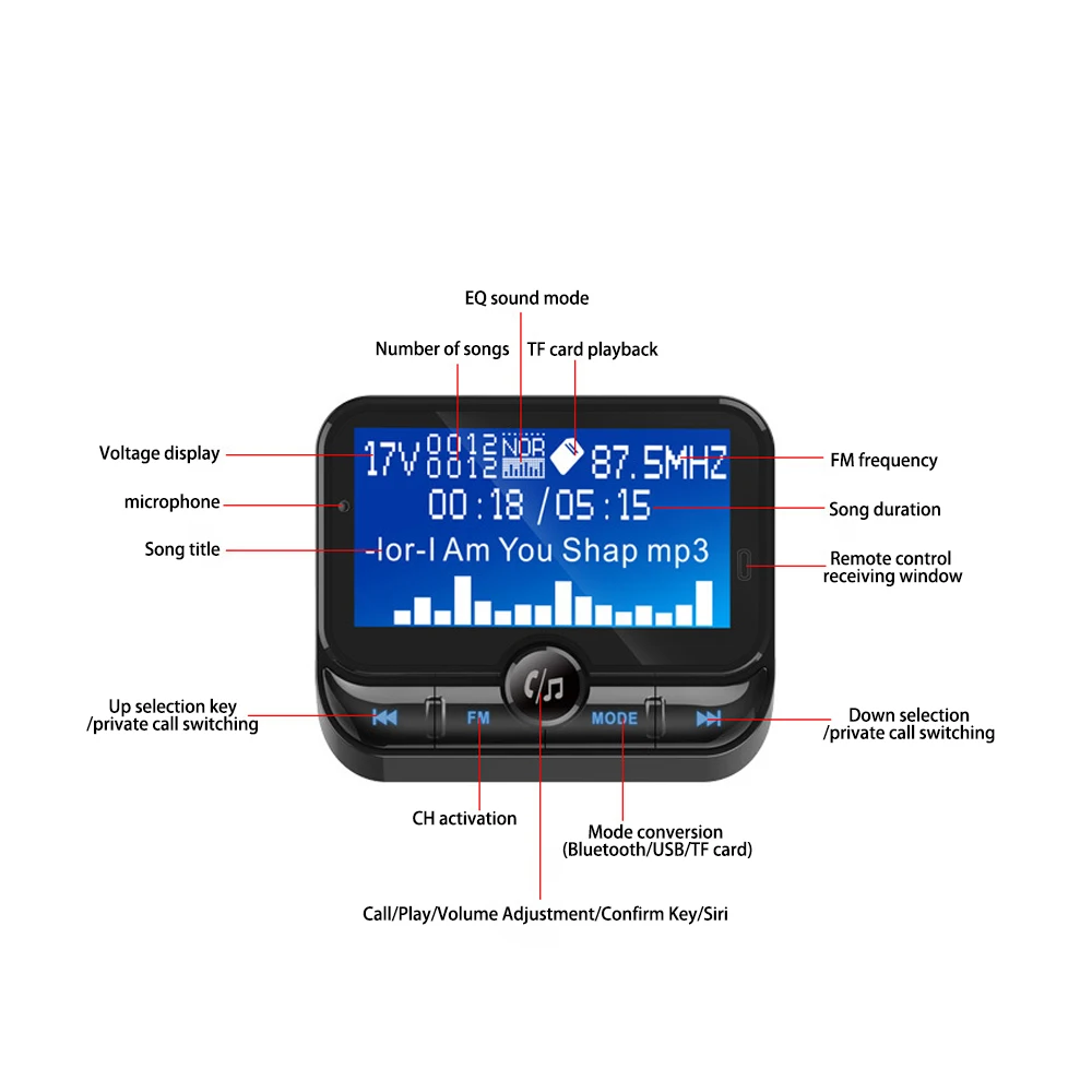 Точечный матричный экран в автомобильном Bluetooth MP3-плеере телефон Hands-free автомобильный FM-передатчик через границу оптовая продажа 1 8 дюймов ABS 5 (w)