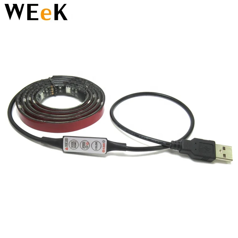 Телевизор на стене Водонепроницаемый DC 5 в 1 м ПХБ черного SMD5050 USB цветных (RGB) светодиодных лент WL-USB3K-01 Светодиодные полосы + 3 клавиши управления кабель