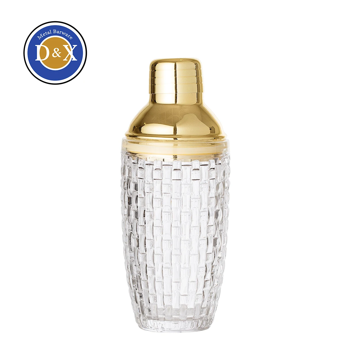 Custom 380ml Cocktail Mixer Stainless Steel Gold Copper 13oz Bar Glass Cocktail Shaker with Leakproof Metallic Steel Lid