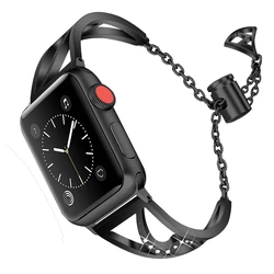 HK1018 Custom Silvery Metal 316 Stainless Steel Women Crystal Necklace 44 45 49mm Straps For Appel Watch Band