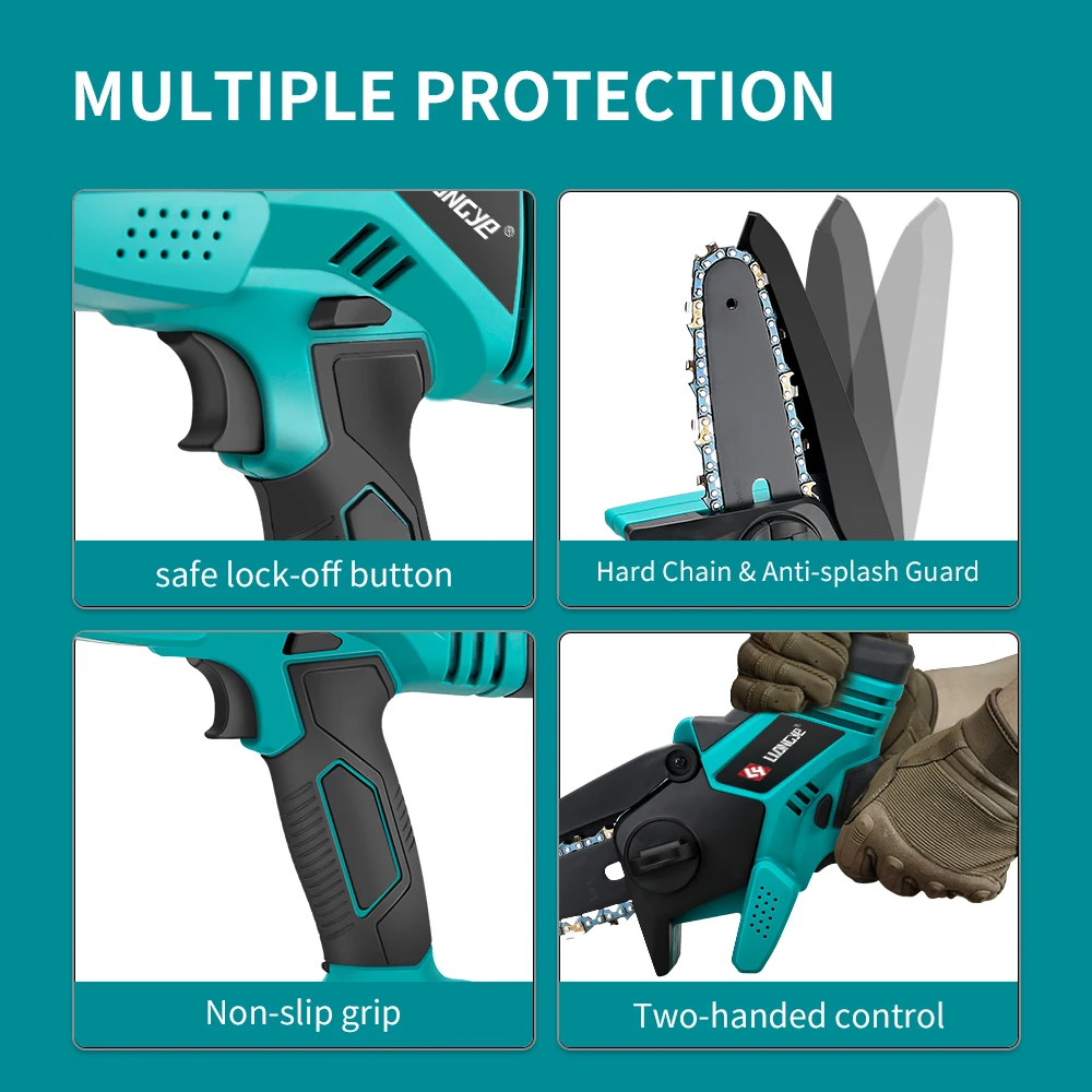 Liangye rechargeable mini wood cutting lithium chainsaw professional handheld mini chainsaw 4 inch