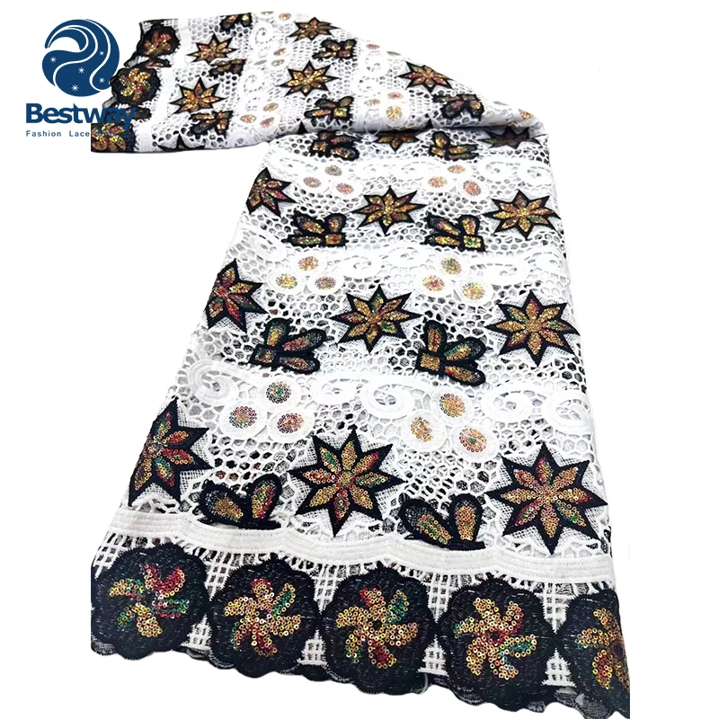 Bestway Unique Fashion White And Black Sequence Cord Lace Cotton Lace Party Wedding Lace