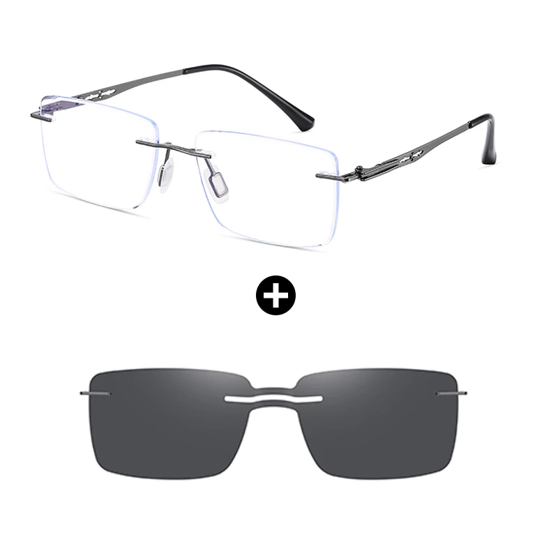 Wholesale Polarized Clip On Sunglasses Anti Blue Light Rectangle Glasses Uv400 For Men Women Rimless Eyeglasses