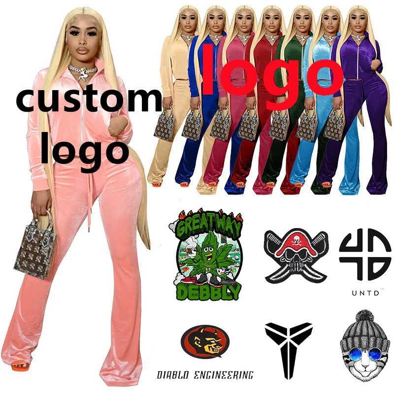 custom logo two piece set velvet  sweatsuit women pants set women s track suits  pajamas  sweatsuit customize sweat suit women
