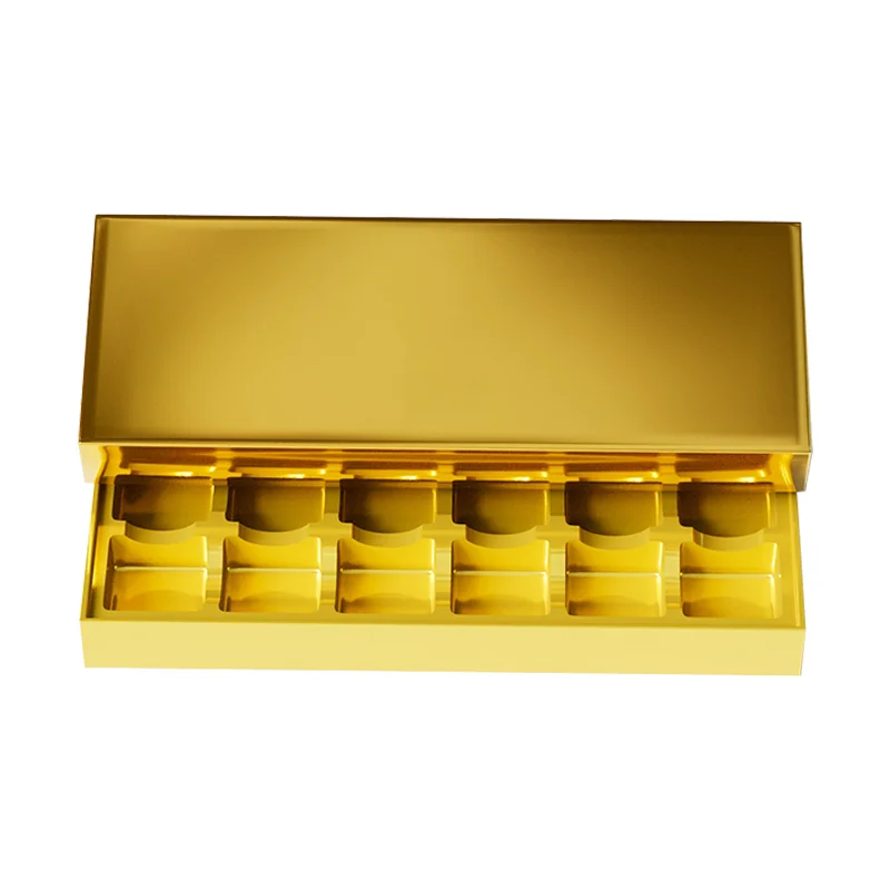 Custom size design color gold paper packaging with blister lining lid and base candy chocolate box