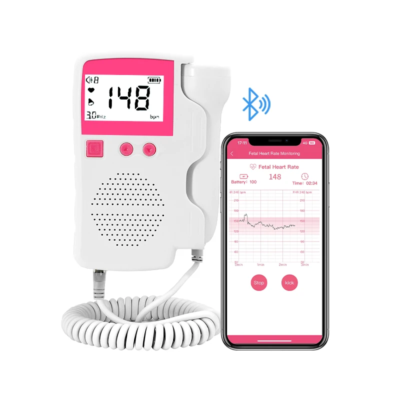 Mini Handheld Fetal Doppler CE certified Monitor Baby Heart Beat Doppler App Record Heart Rate