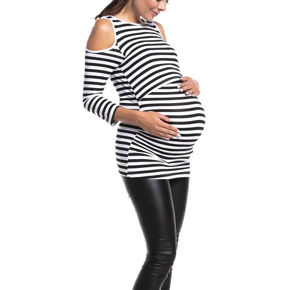 Женские платья в полоску с открытыми плечами и длинным рукавом, одежда для кормления грудью, топы