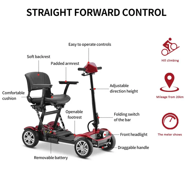 uwant Handicap electric scooter chair folding electric mobility scooter for handicappedelectric mobility scooter 4 wheel