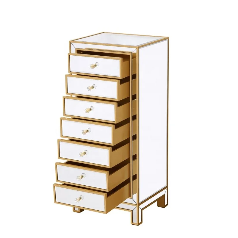 OEM manufacture 7 Drawer 18' W wooden Chest Storage dresser  Gold Mirrored  Furniture bedroom nightstand