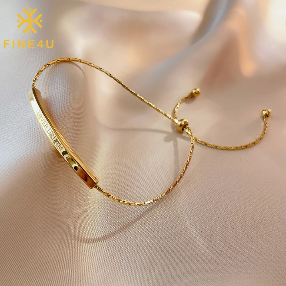 Wholesale Trendy High Quality Simple Women Fashion Jewelry 18K Gold Plated Stainless Steel Adjustable Bar Bracelets