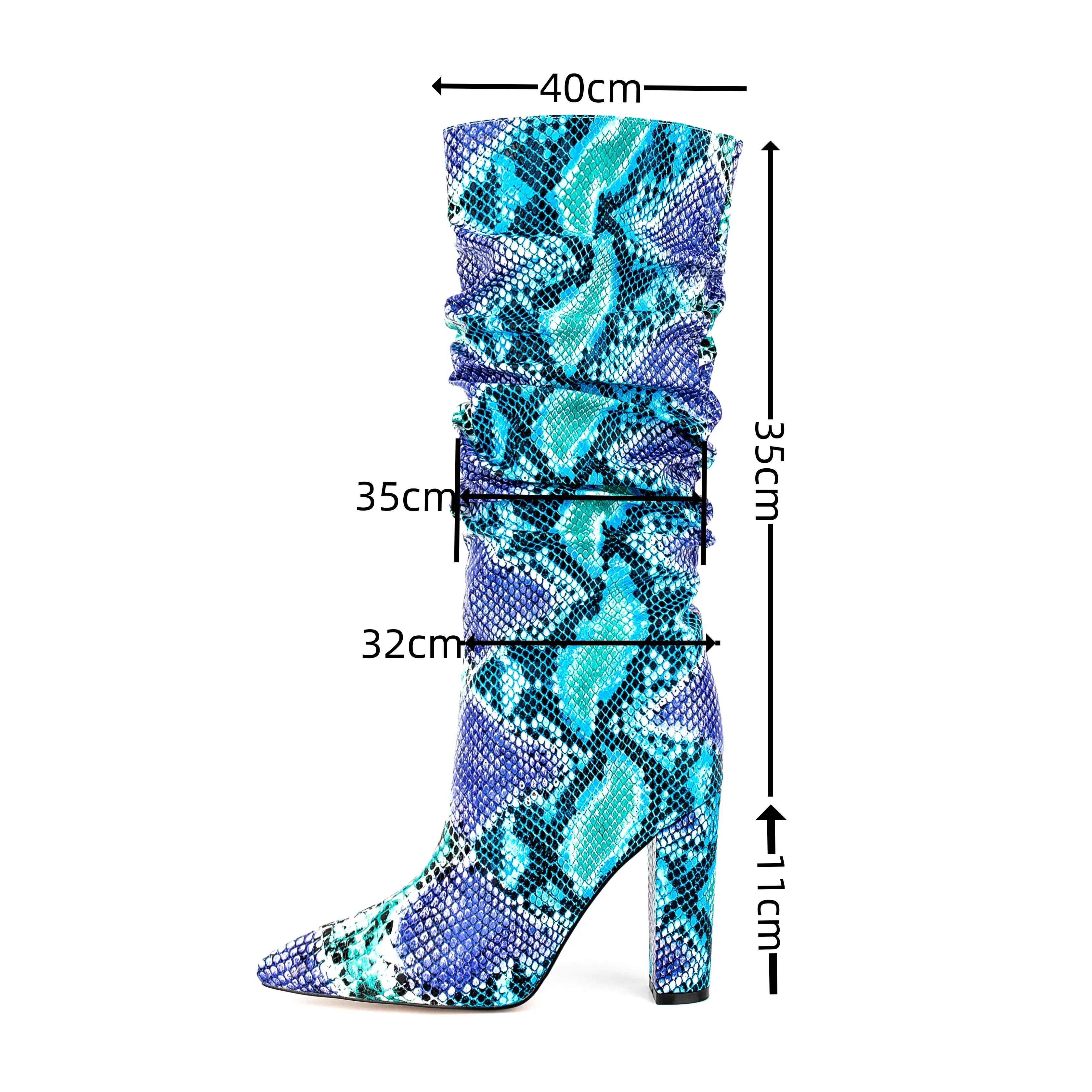 Hot High Quality Fashion Boots Women Microfiber Snake pattern Pointed Toe Thin Heel Knee High Boots for Women