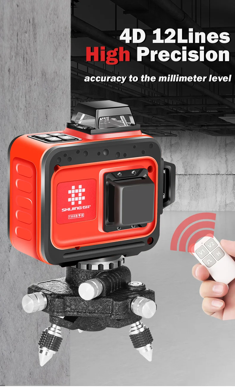 SHIJING 7359 3D 12 lines lasers green beam 360 laser level with remote controller Horizontal & Vertical Cross-Line