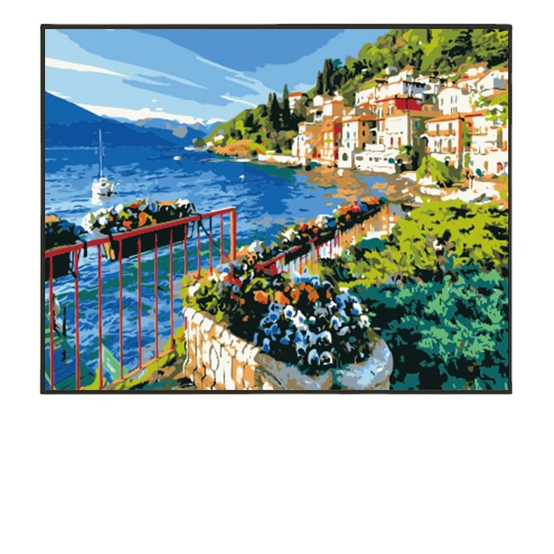 With Inner Frame Sea Scenery DIY Oil Painting Paint by Numbers Kit for Adult Wall Art Painting on Canvas For Home Decoration