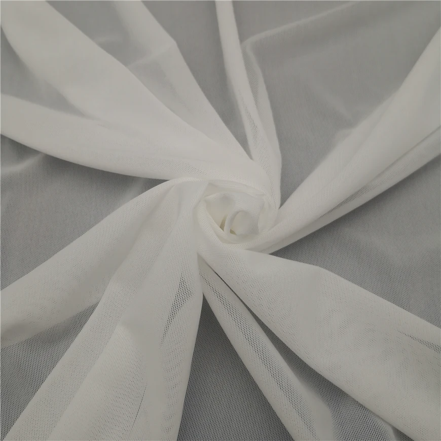  В наличии 130GSM off-white сетчатая ткань 15% спандекс 85% нейлон Мягкая мощность Тюль сплошная сетка