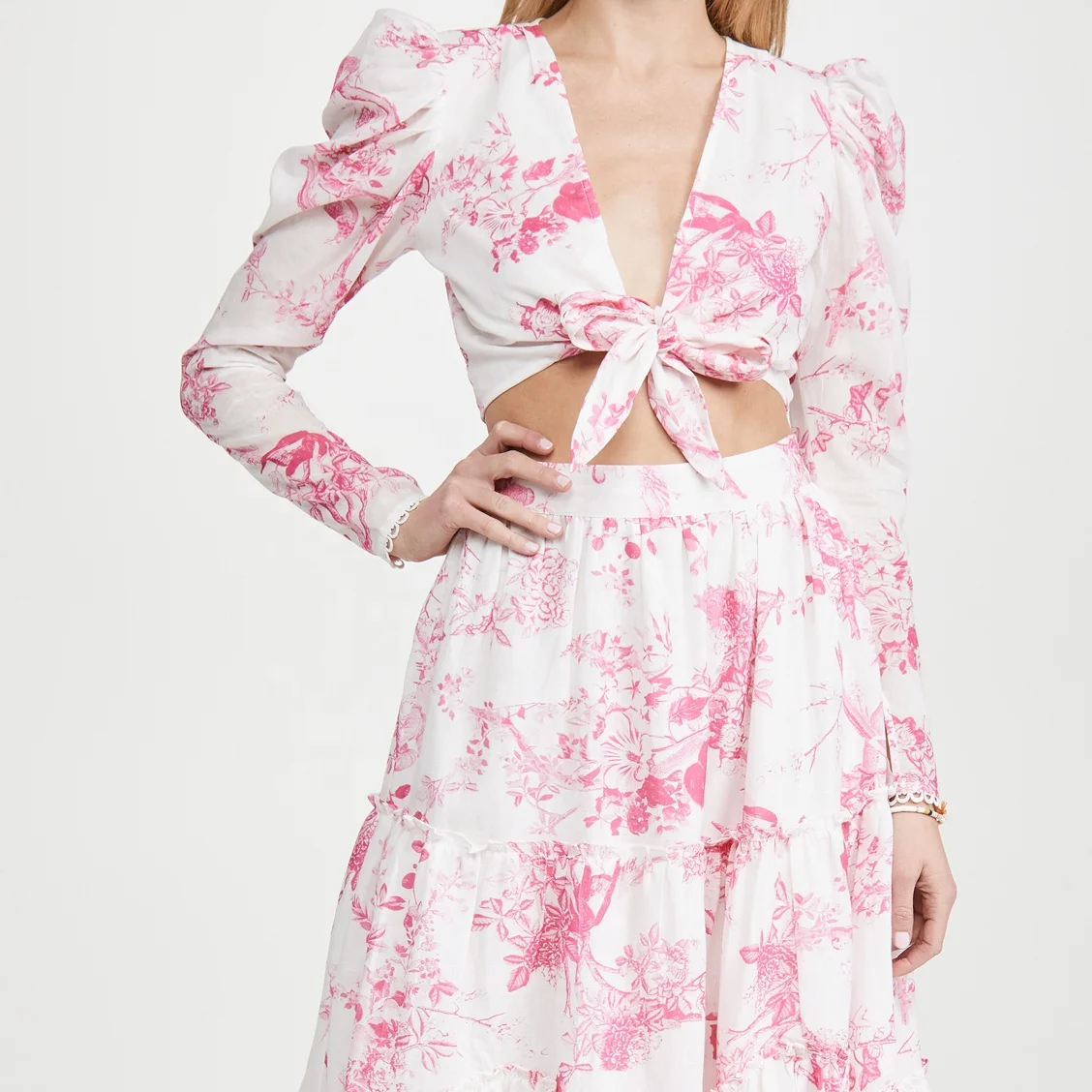 
Spring 2022 Bow with floral deep V Sexy Short Skirt Women two Piece Set 