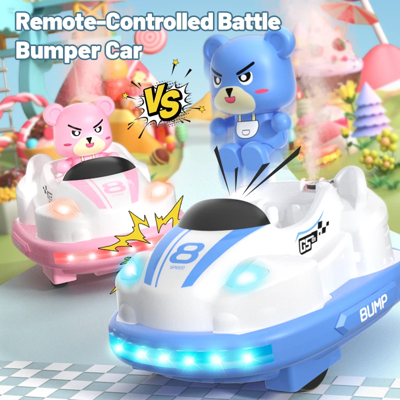 Rc battle bumper car set with music light spray 2 players racing car game family party
