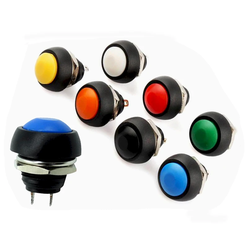 12mm 2pins Waterproof IP65 reset Push Button 12v domed head switch push button for Toy Car Momentary plastic push button