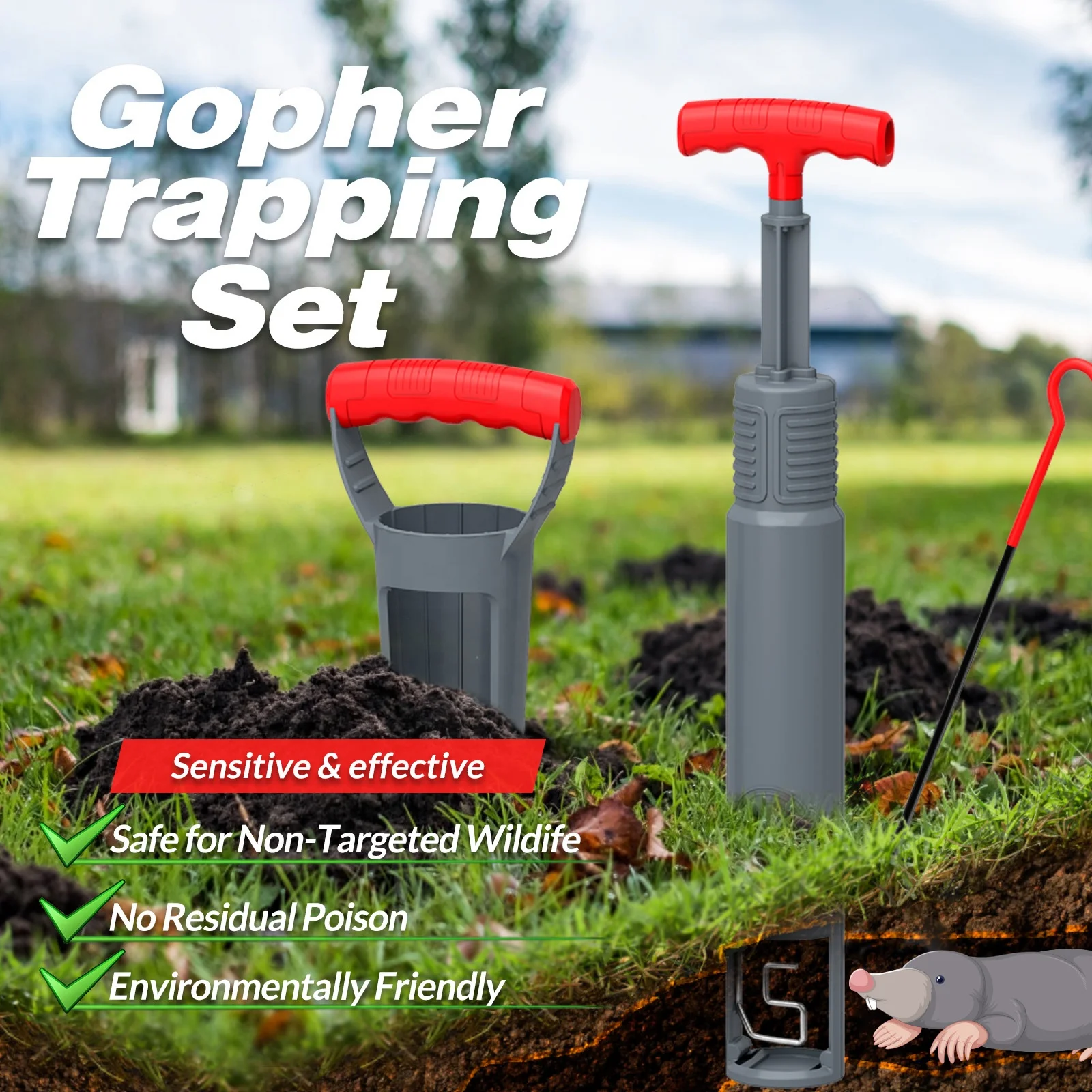 Eco-Friendly Effective Gardens Lawns Farming Yard Plastics Mouse Trap OEM ODM Gopher-Control Mole Trap Set