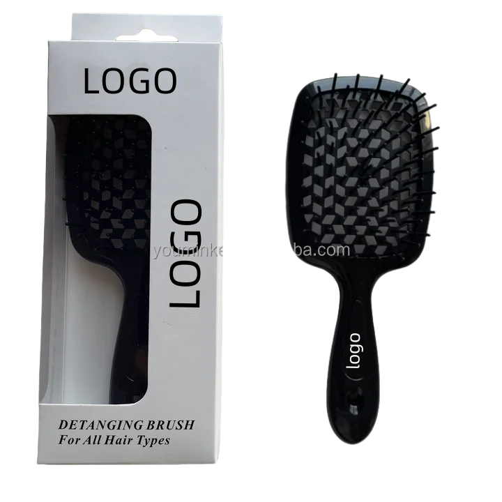 Custom logo ABS Silicon Hair Brush With Wide Tooth Detangling Comb Scalp Massager Shampoo Brush For Wet Dry Curly hair