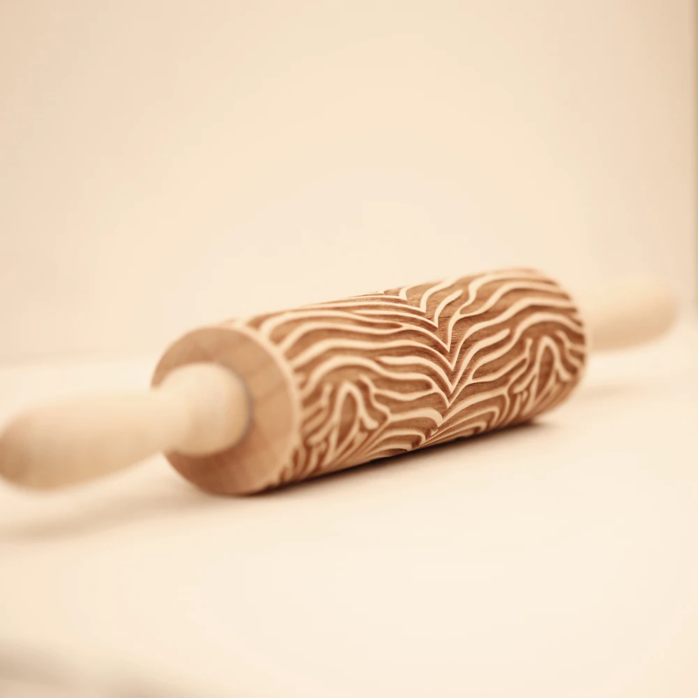 Deep Engraved Wooden Thread Line Embossed Cookies Rolling Pin for Baking 3D Rolling Pin