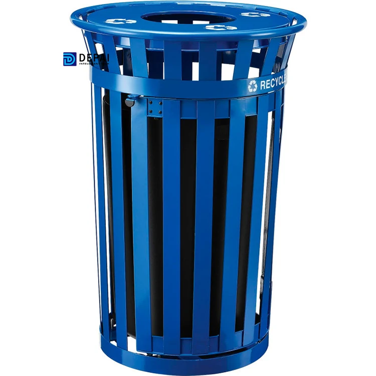 Public place garbage bin standing metal round recycling trash cans for American park