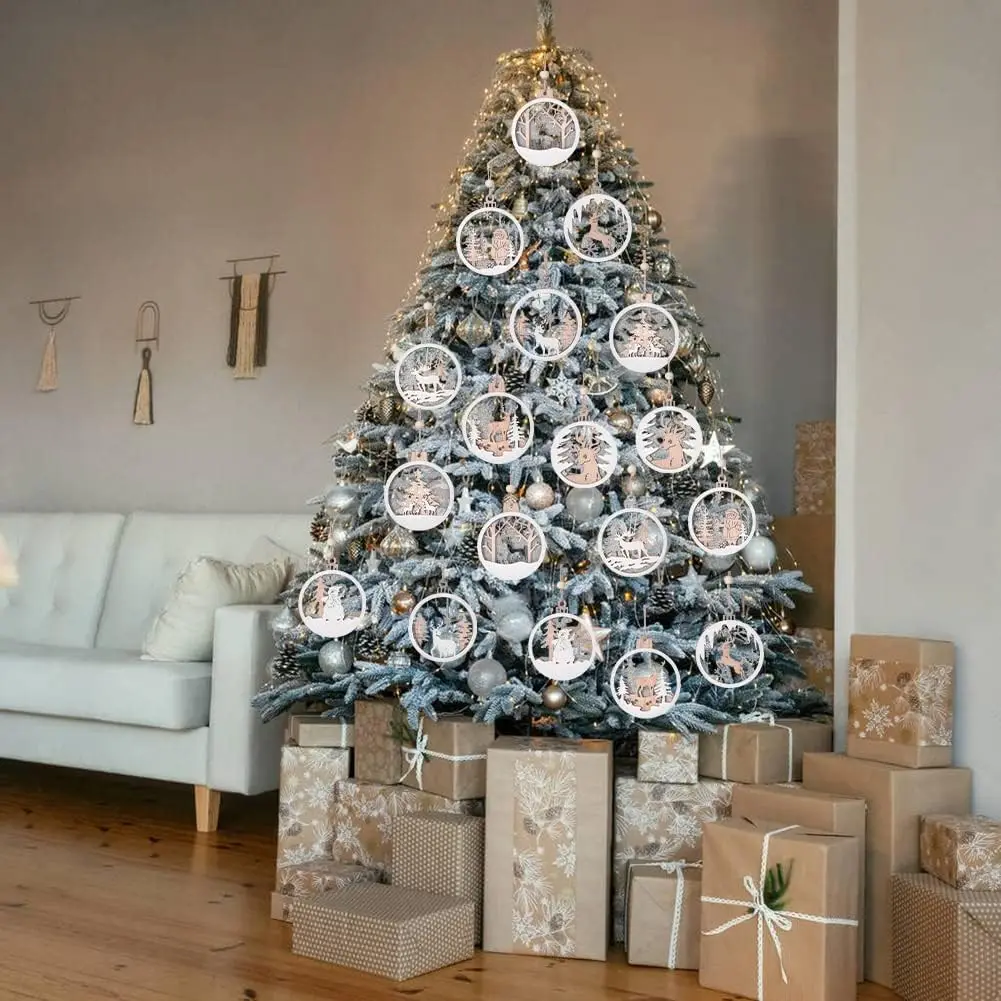 18 Christmas Decorations, Wooden Decorations, Winter Christmas Tree Decorations