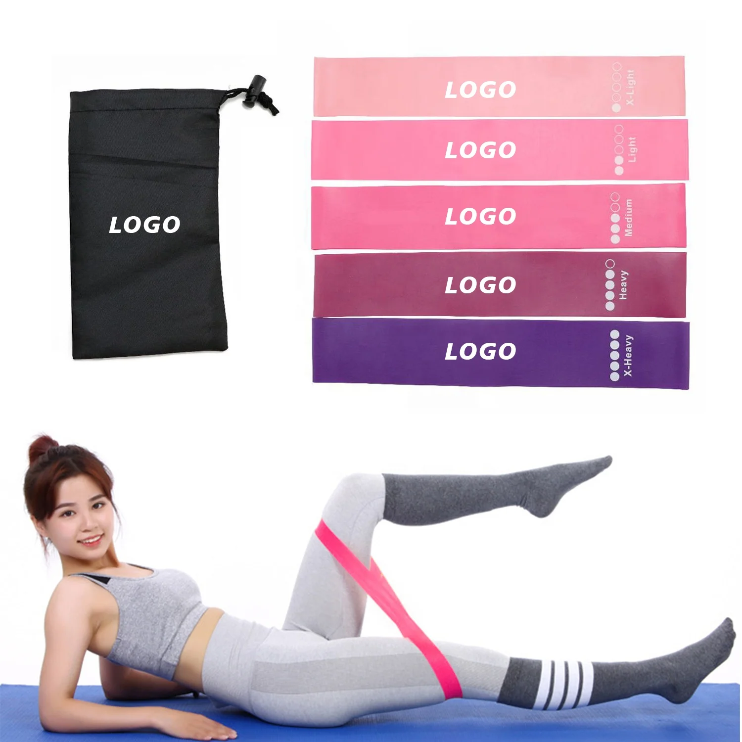 5 Pieces Pack Custom Gym Exercise Fitness Elastic Latex Rubber Stretch Loop Resistance Band Set