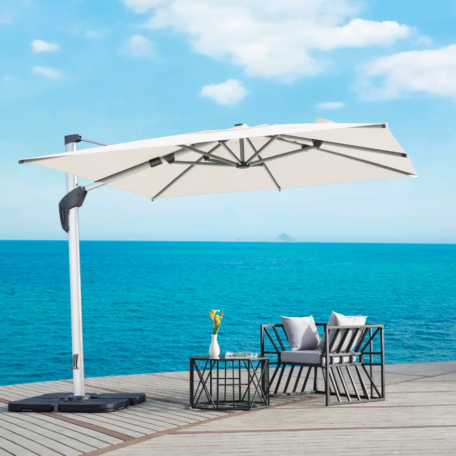 Luxury 3*3m square waterproof windproof outdoor umbrella roman parasol with lighting for garden