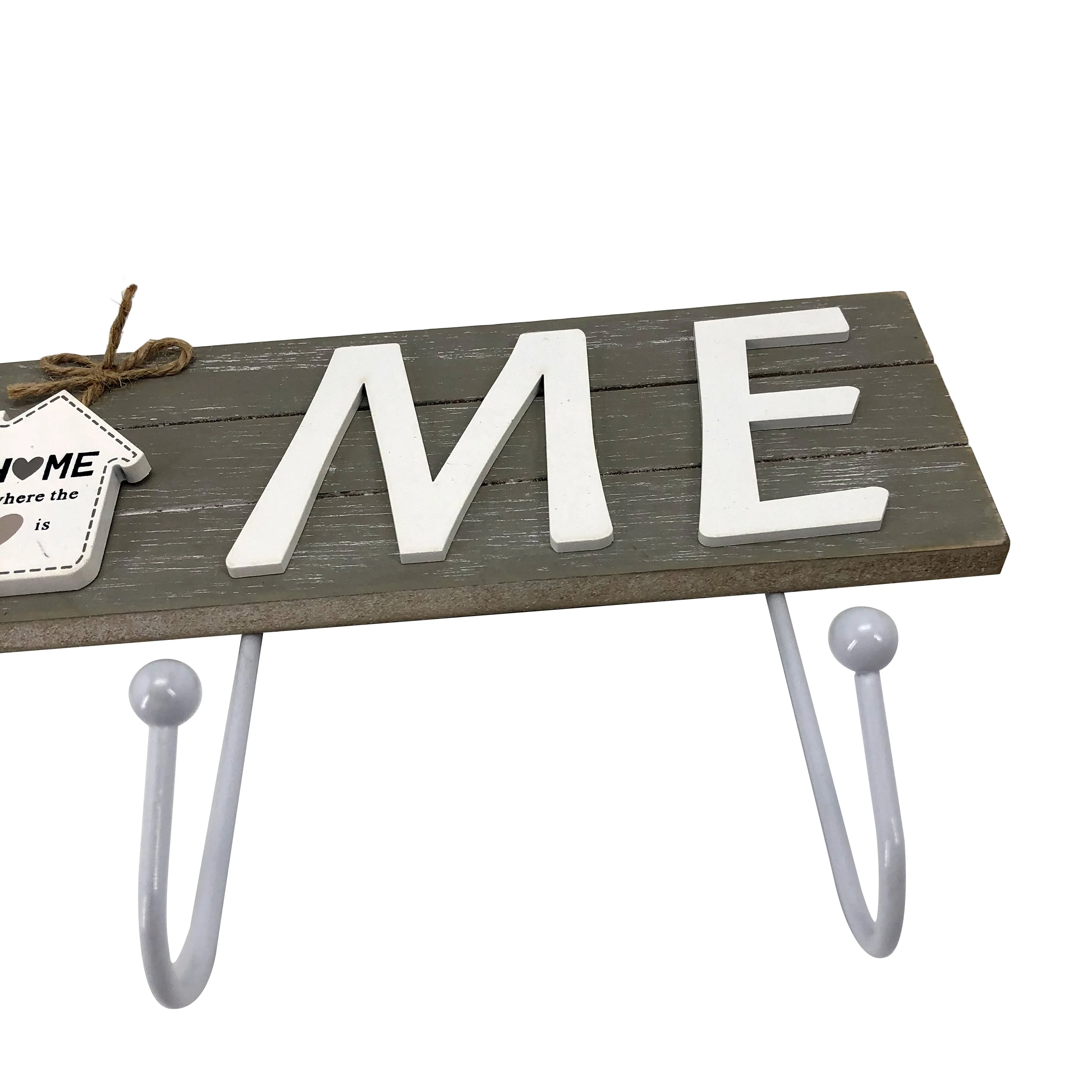 Wholesale Whitewash Decorative Kitchen Kids Hanging Wall Mount Storage Home Decor Wooden Hangers Clothes Metal Hook