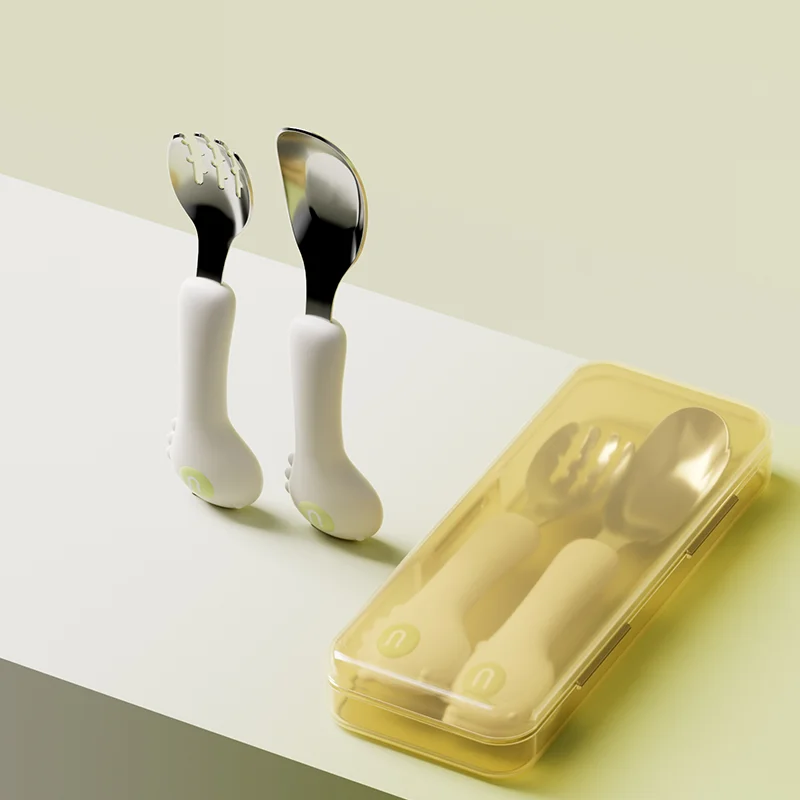 Baby 316 Stainless Steel Silicone Handle Design Utensils Baby Gadgets Tableware Spoon And Fork Set