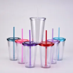Mikenda Double plastic pipette cup with lid 16OZ straight cup printed in customized colour