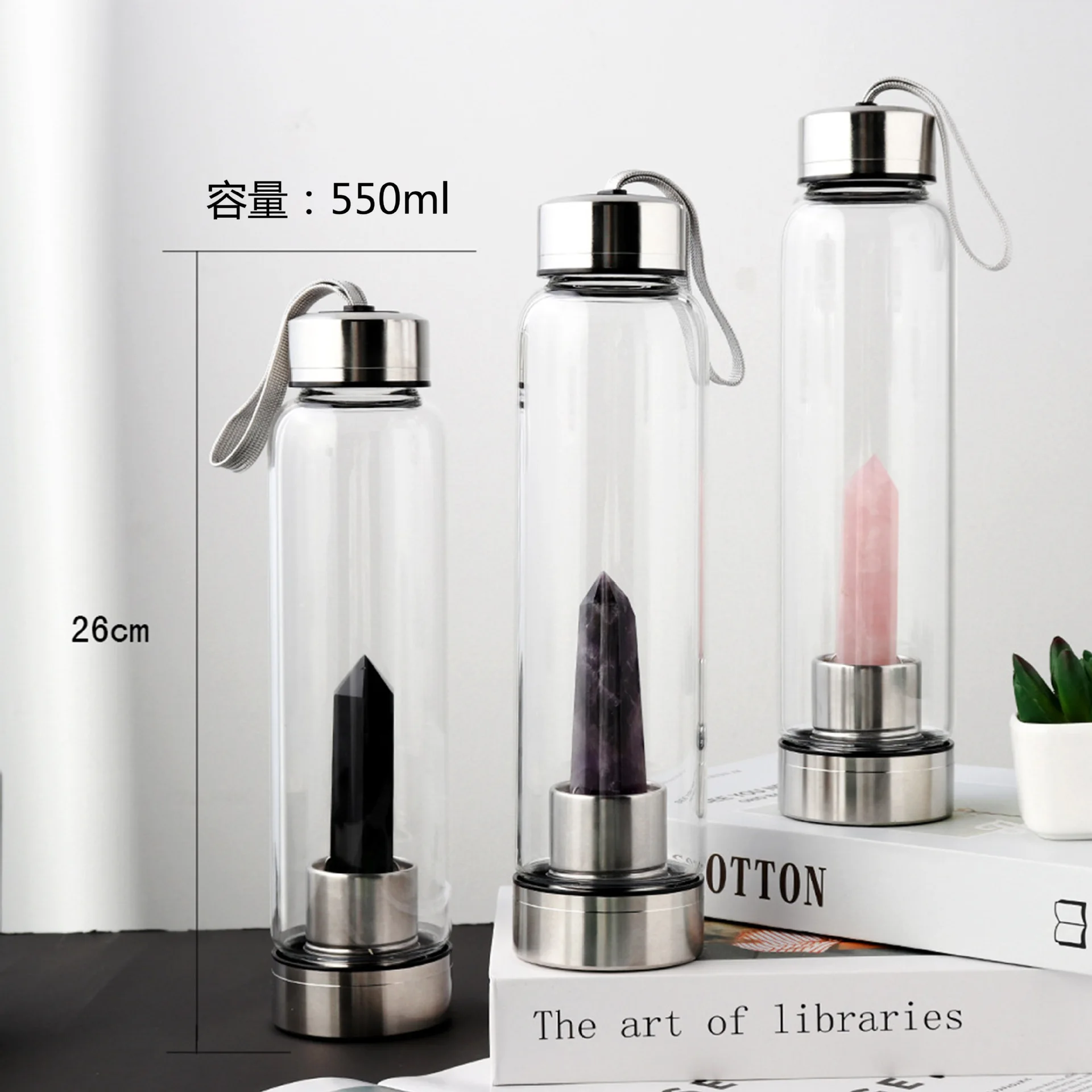 Natural Healing  Crystal water bottle Natural crystal points glass bottle 304 stainless steel Sports water cup Crystal crafts