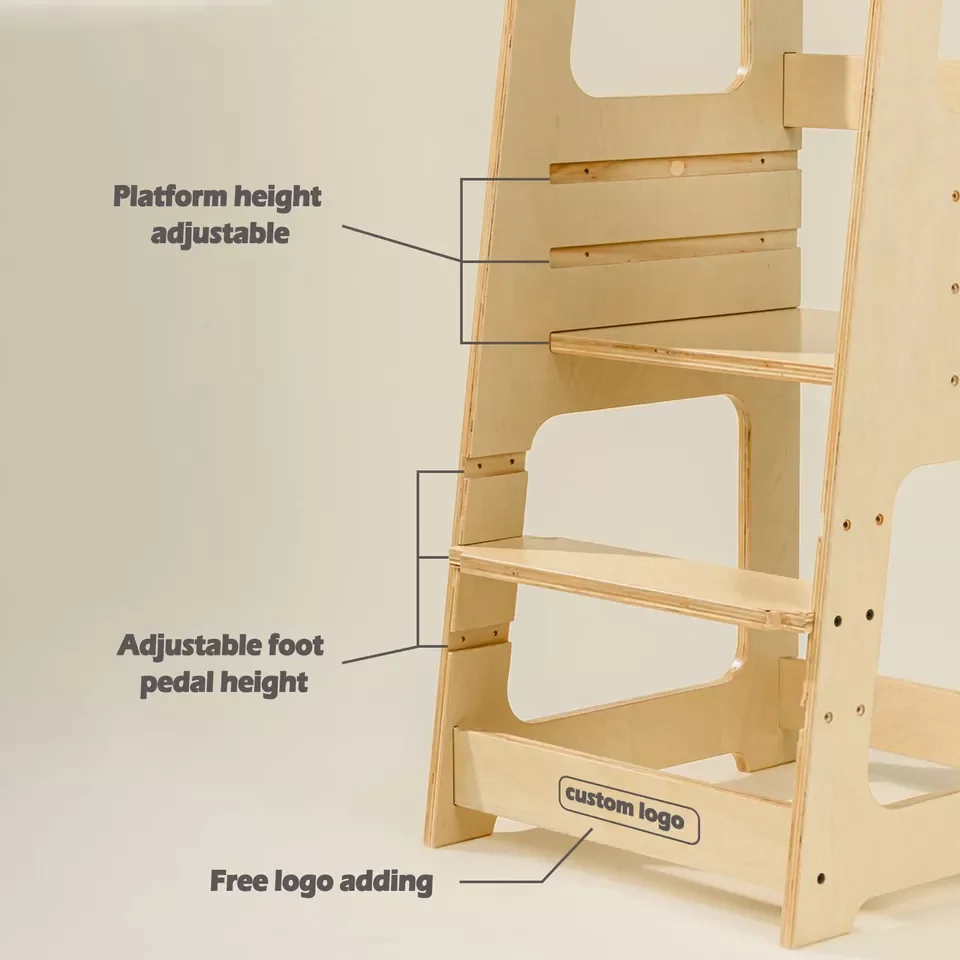 LM KIDS 3 Heights Adjustable Step Up Stool Solid Wood Construction Personalized Kitchen Helper Learning Tower