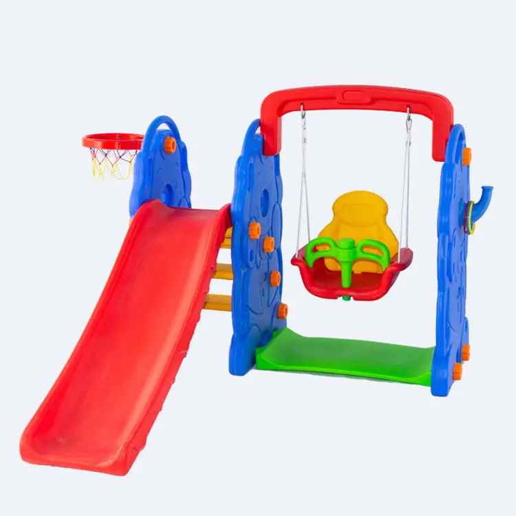 Wholesale Cute Kids Slides Indoor Plastic Playground Equipment Hot Sale Protecting Fold Slide With Basket Hoop