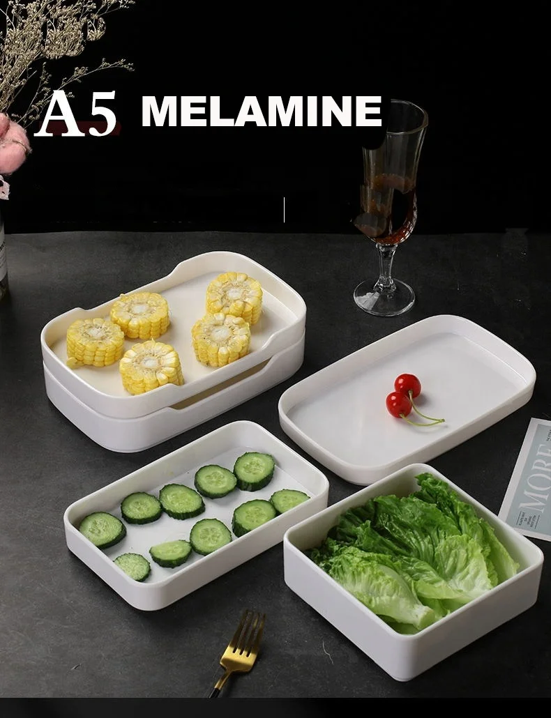 Hot Pot Restaurant barbecue Food Serving Buffet plate 8.8 Inch Stack Rectangular melamine dish