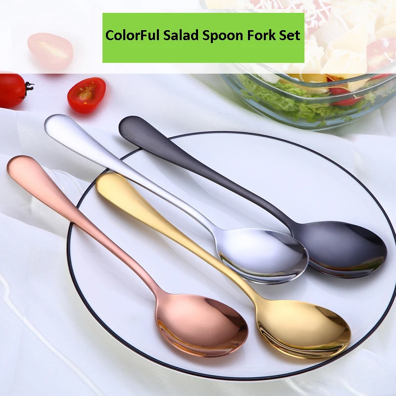 Stainless Steel Salad Servers Table Silverware Salad Fork and Spoon Set