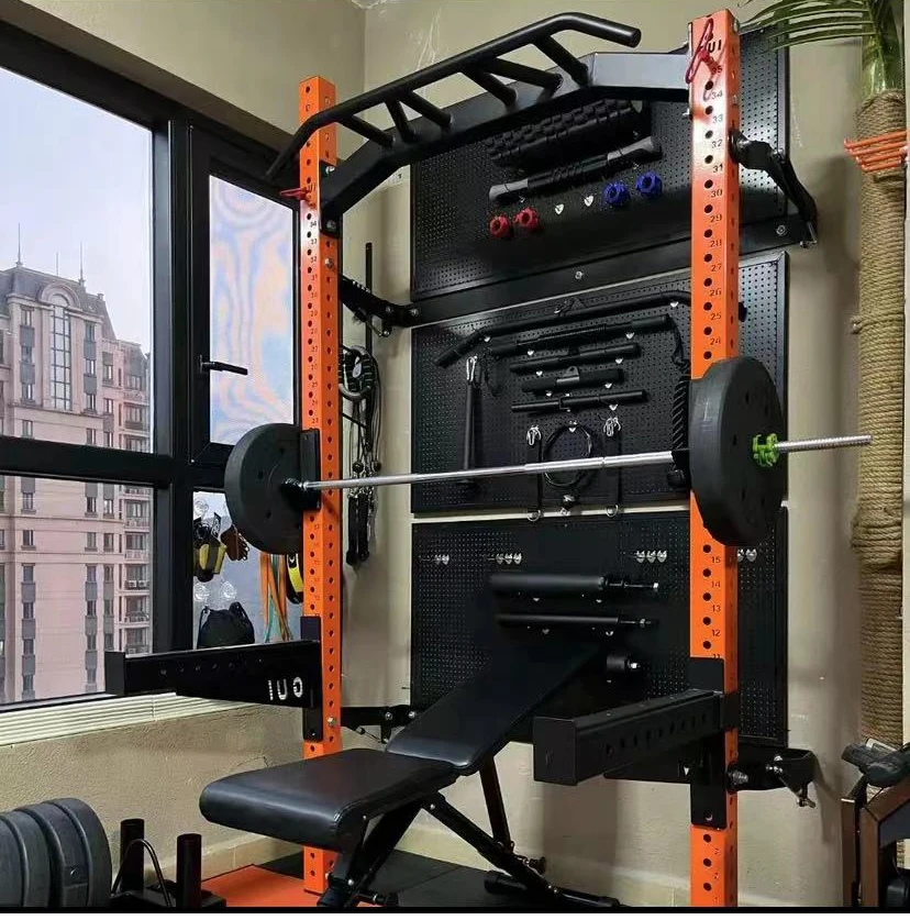 Ganas Gym Equipment Supplier Weight Training Wall Mount Folding Squat Power Rack With J-hooks And Spotter Arms