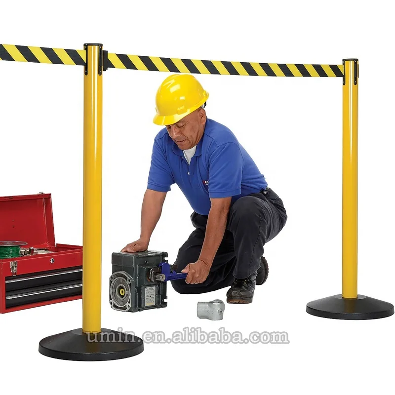 Commercial Extendable Mobile Safety Sign Yellow Barrier Post with Locking Straps