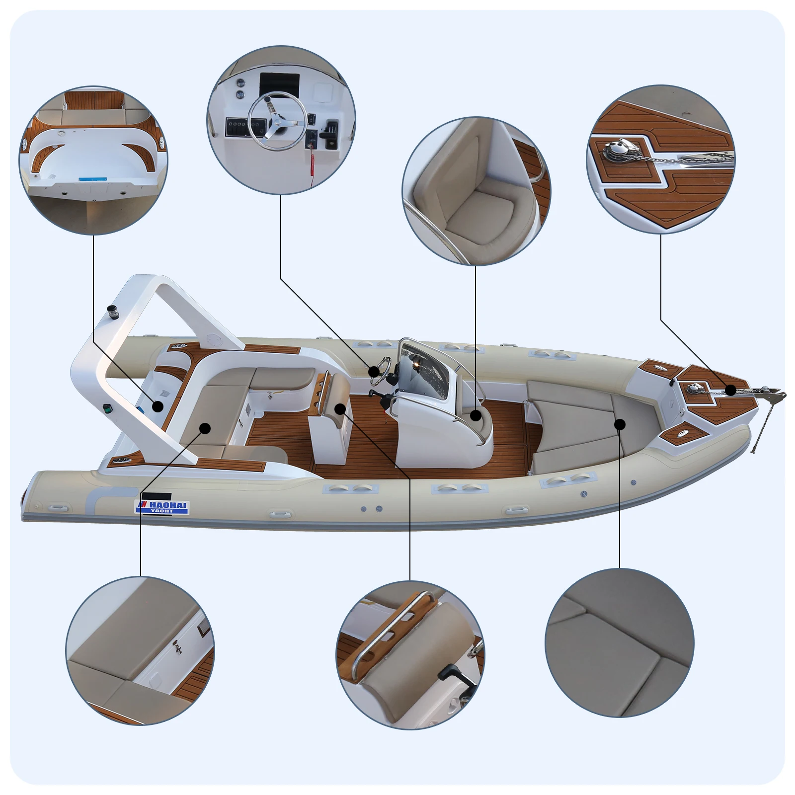 Haohai Inflatable Racing Boat Small Bateau with Aluminum Center Console New PVC Hypalon Glassfiber Resin Material for Rafting